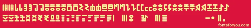 More about GENР RICA PRIMITIVA 01 Font GENР RICA PRIMITIVA 01 Font – Yellow Fonts on Red Background